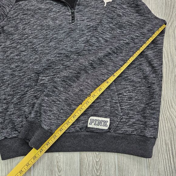 PINK Victoria's Secret Sweater Womens Small 1/4 Zip Black Gray Logo Pullover - Picture 7 of 8